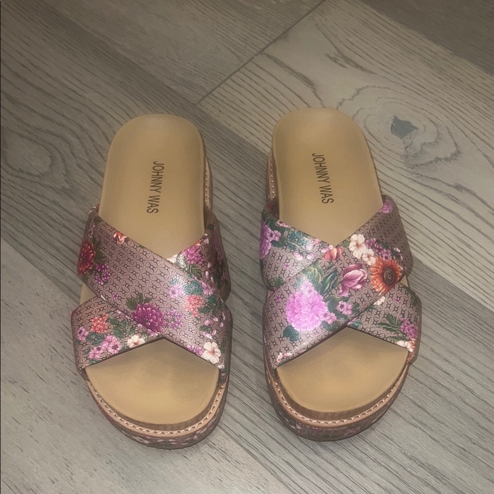 Johnny Was Pink floral Slide Sandals